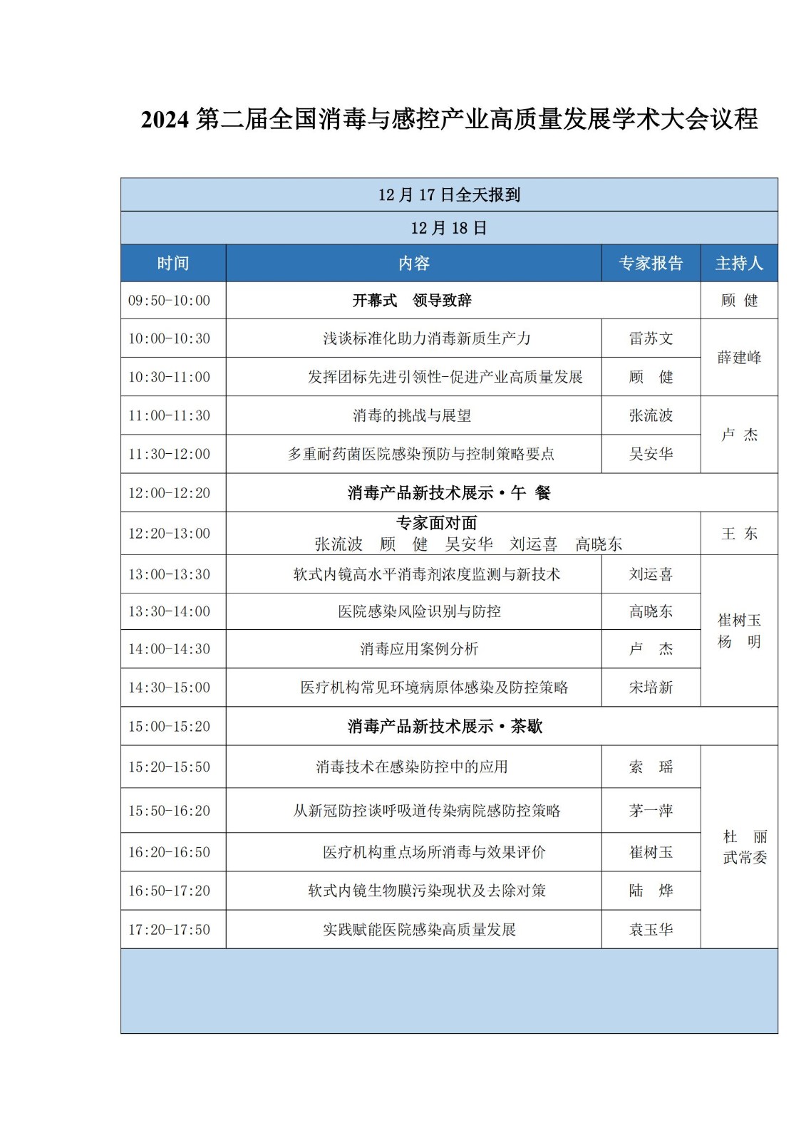 2024第二届全国消毒宇感控产业高质量发展学术大会议程